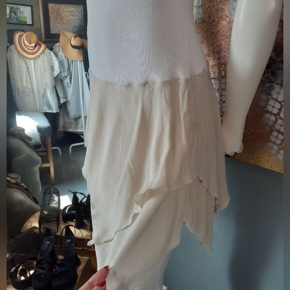 Zara Cotton Combination White and Cream Sleeveless Ruffled Mini Dress - Picture 6 of 14